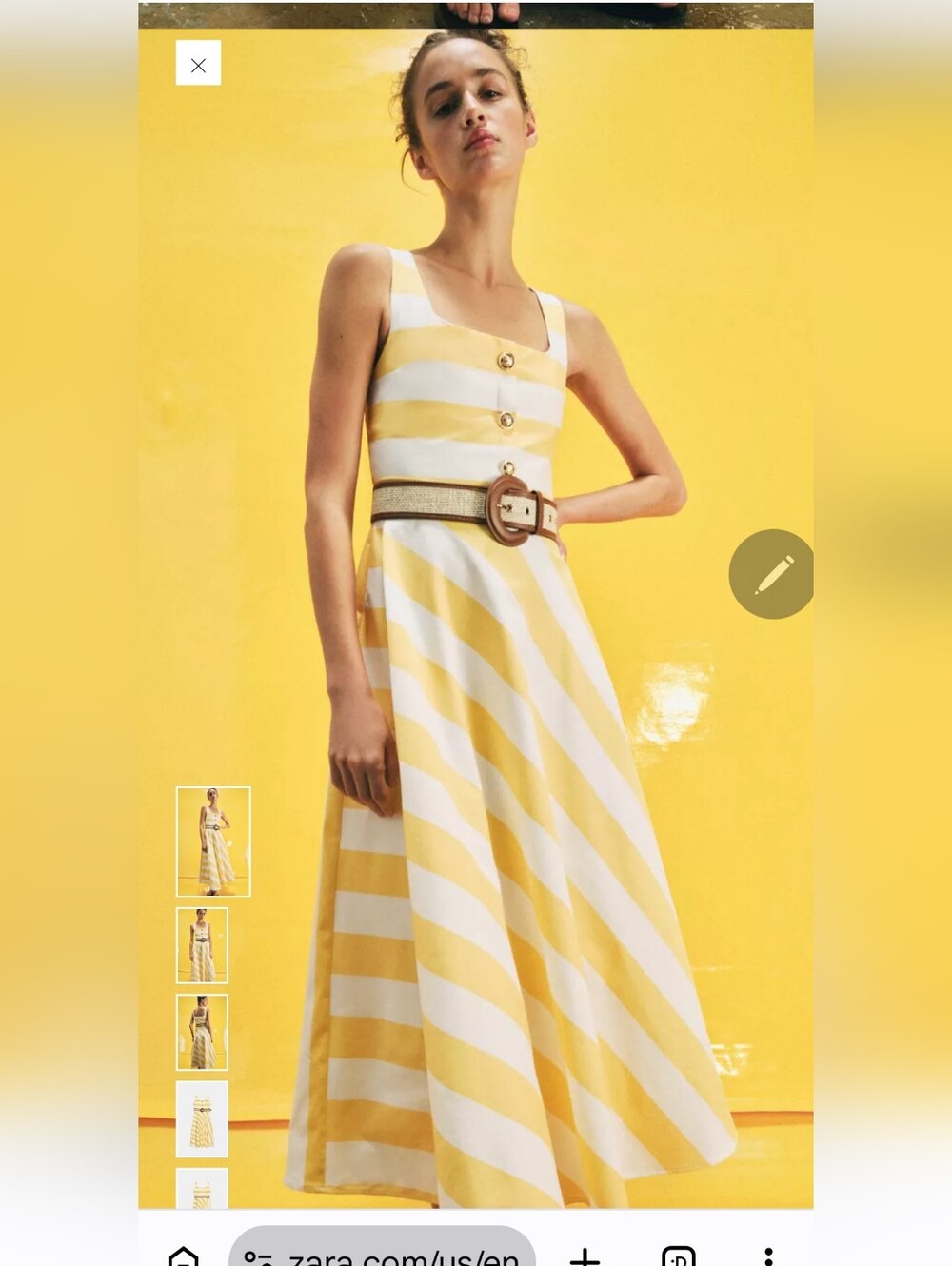 Zara Yellow and White Striped Square-Neck Midi Dress - Picture 11 of 16